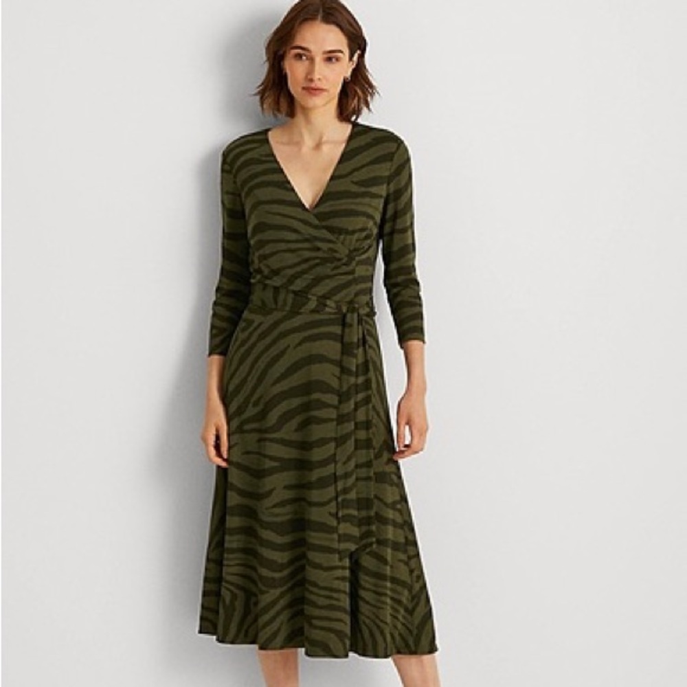 NWT Ralph Lauren Zebra-Print Surplice Jersey Dress